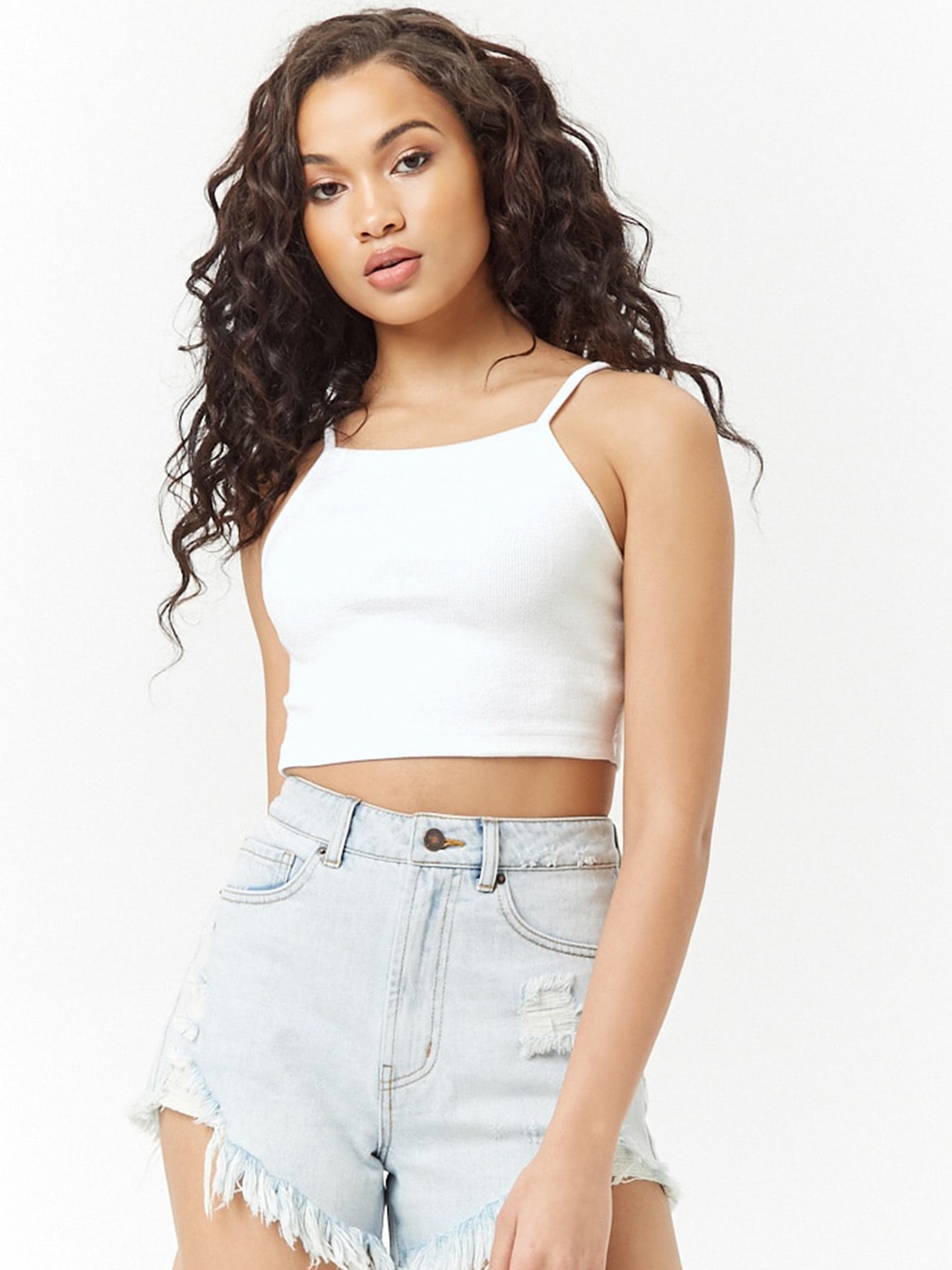 

FOREVER 21 Women White Solid Crop Top