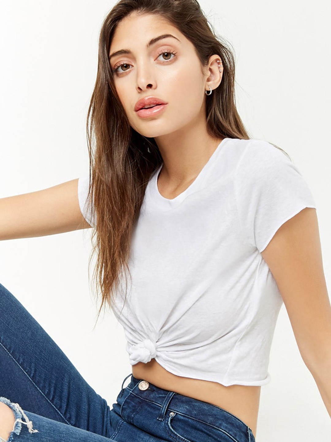 

FOREVER 21 Women White Solid Crop Top