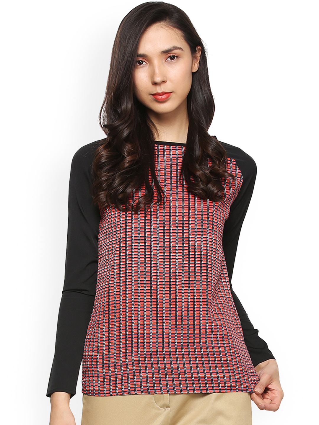 

Allen Solly Woman Red Printed Pure Cotton Top