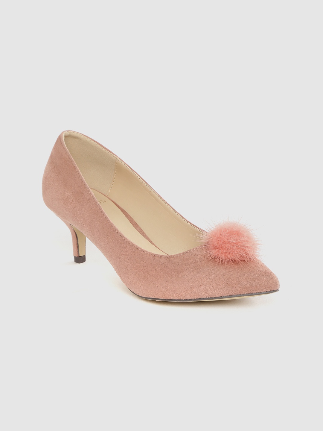 

Carlton London Pink Suede Finish Solid Kitten Heeled Pumps