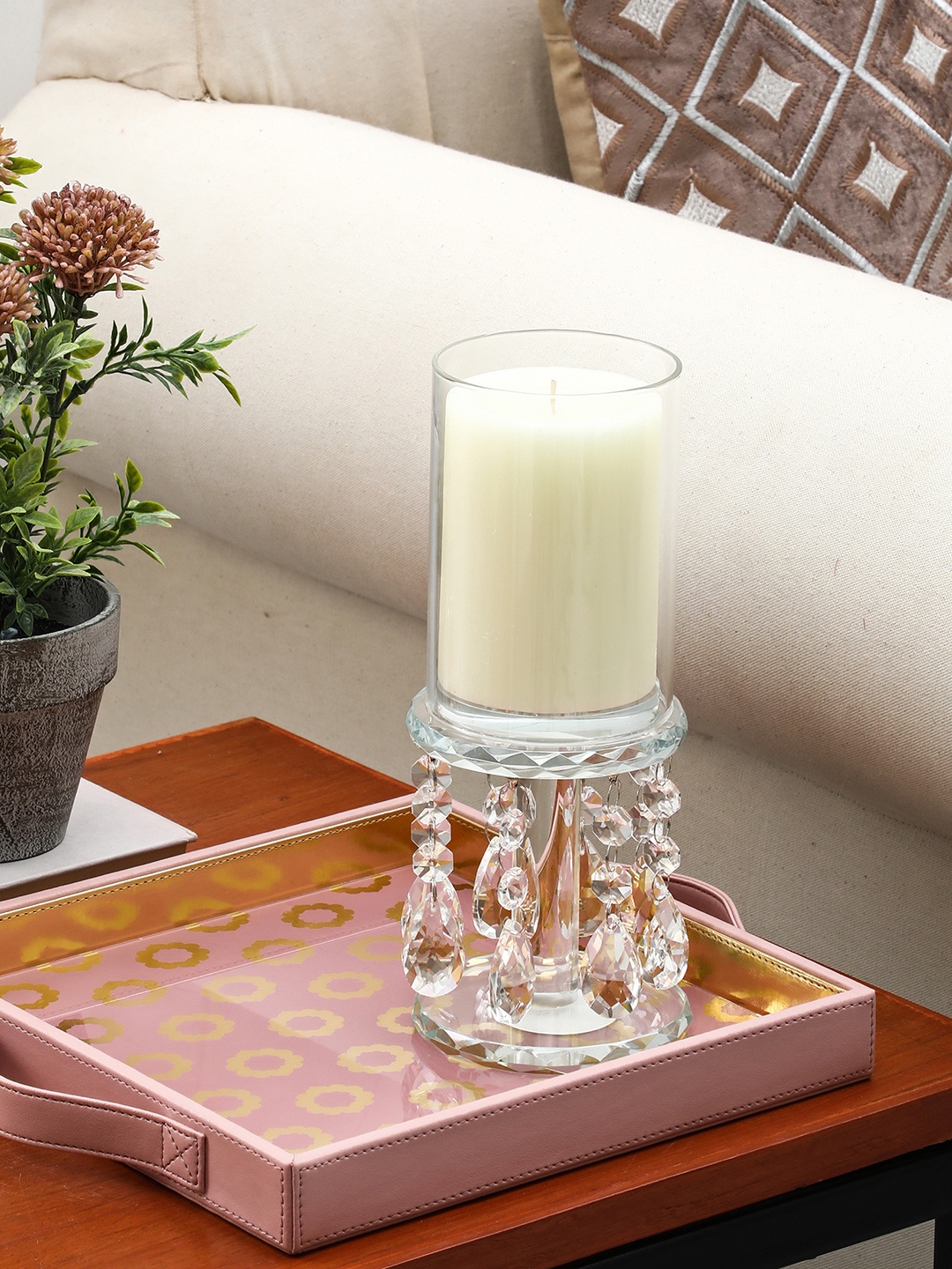 

Pure Home and Living Transparent Small Chandelier-Style Crystal Candle Holder