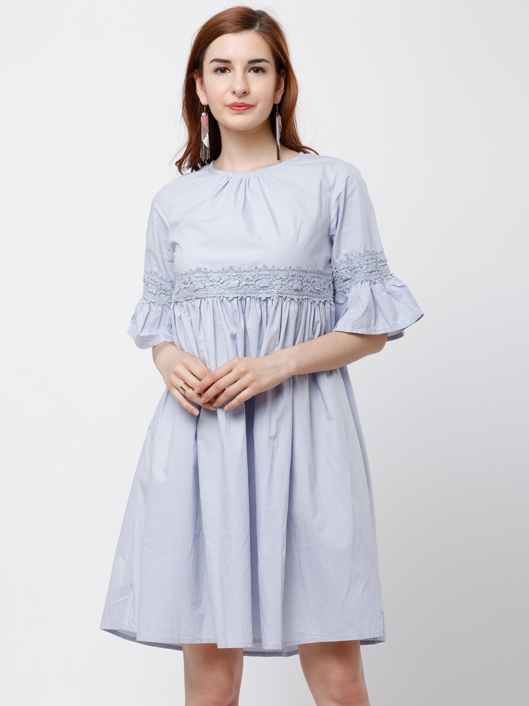 

Tokyo Talkies Women Blue Self Design Fit and Flare Dress
