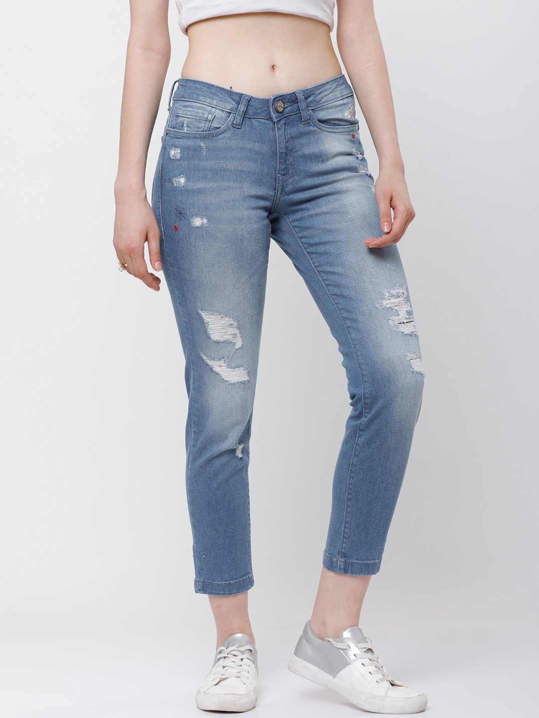 

Tokyo Talkies Women Blue Boyfriend Fit Mid-Rise Mildly Distressed Jeans