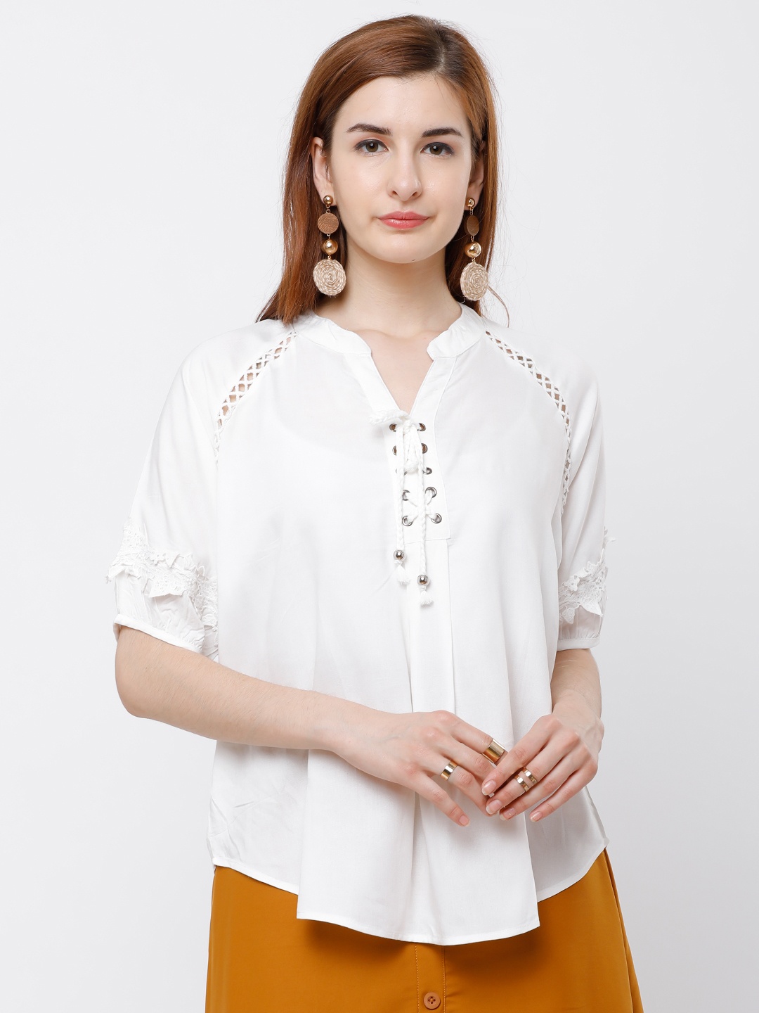 

Tokyo Talkies Women Off-White Solid Boxy Top