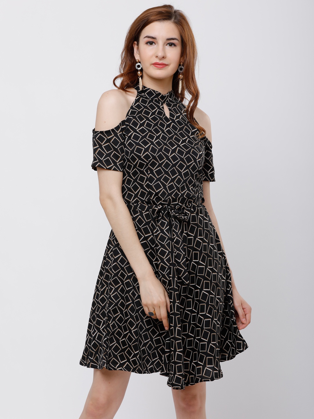 

Tokyo Talkies Women Black Printed Fit and Flare Dress