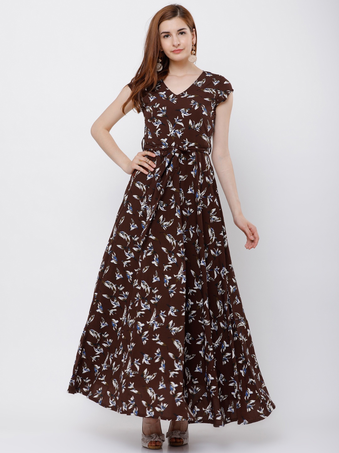 

Tokyo Talkies Women Brown Printed Maxi Dress