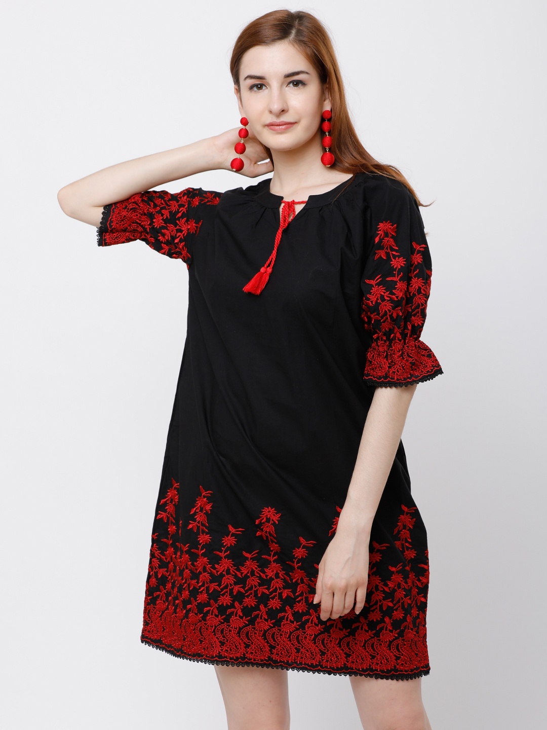 

Tokyo Talkies Women Black Printed A-Line Dress