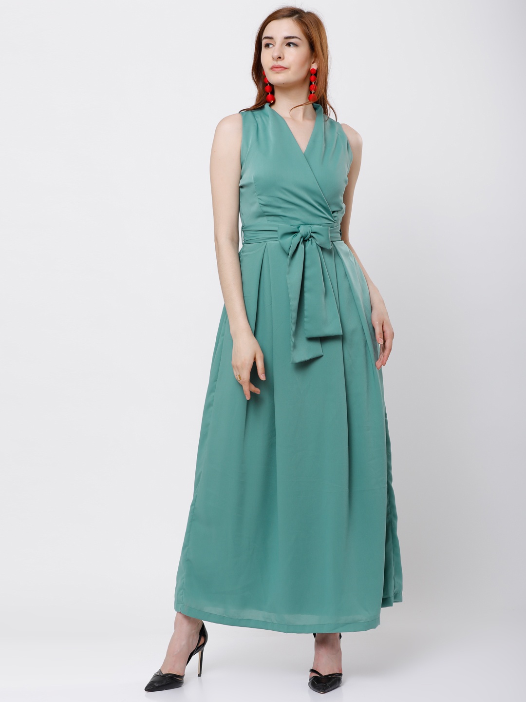 

Tokyo Talkies Women Sea Green Solid Maxi Dress