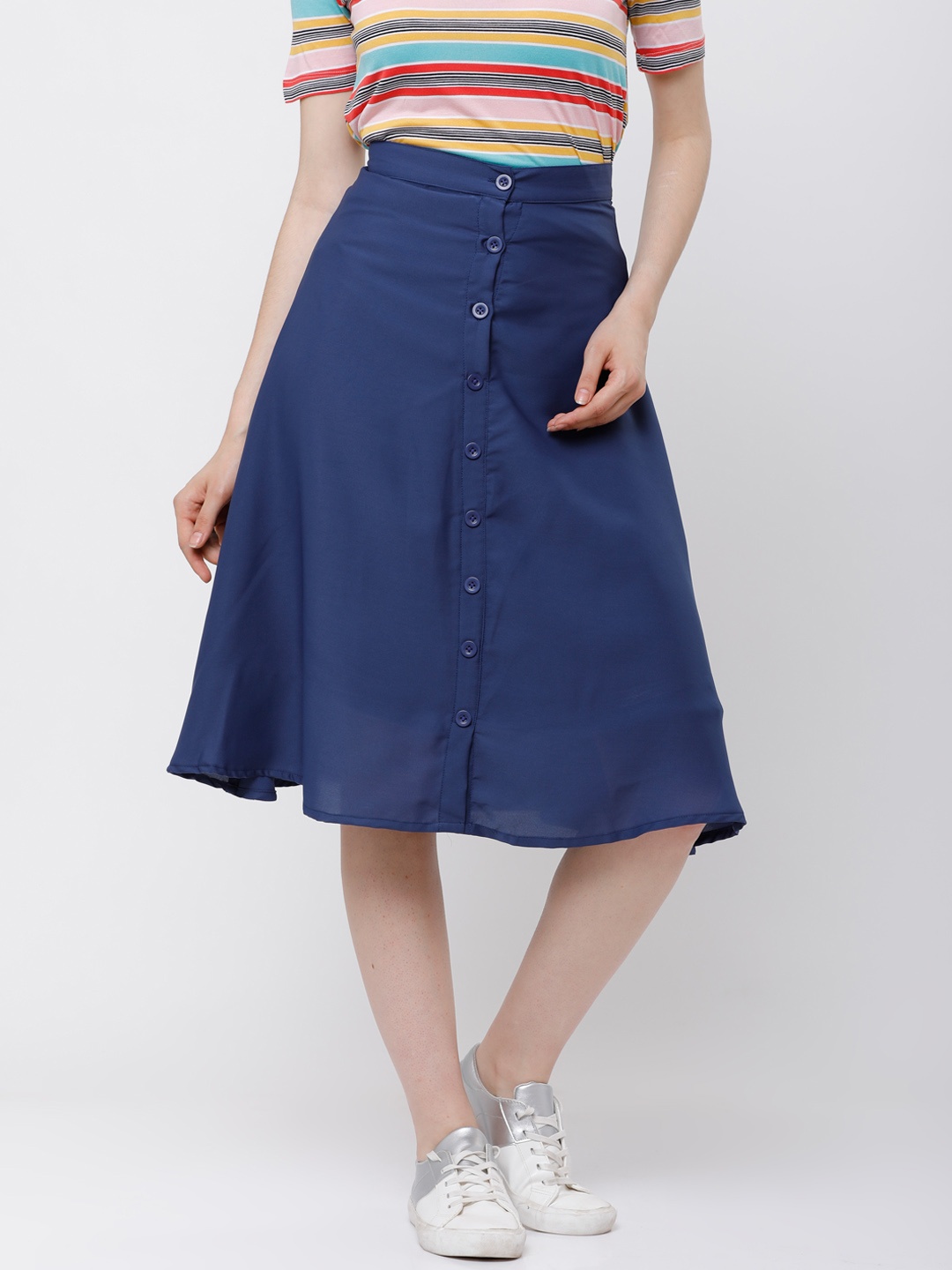 

Tokyo Talkies Women Navy Blue Solid A-Line Skirt