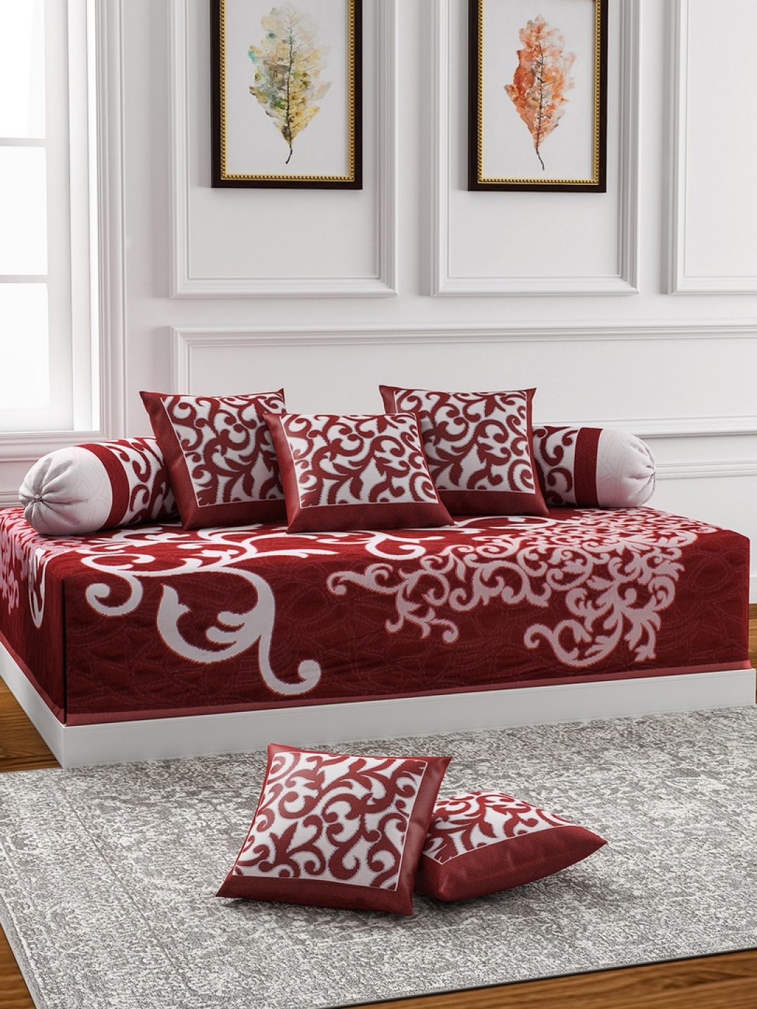 

ROMEE 8-Pcs Maroon & Beige Printed Ethnic Motifs Diwan Set