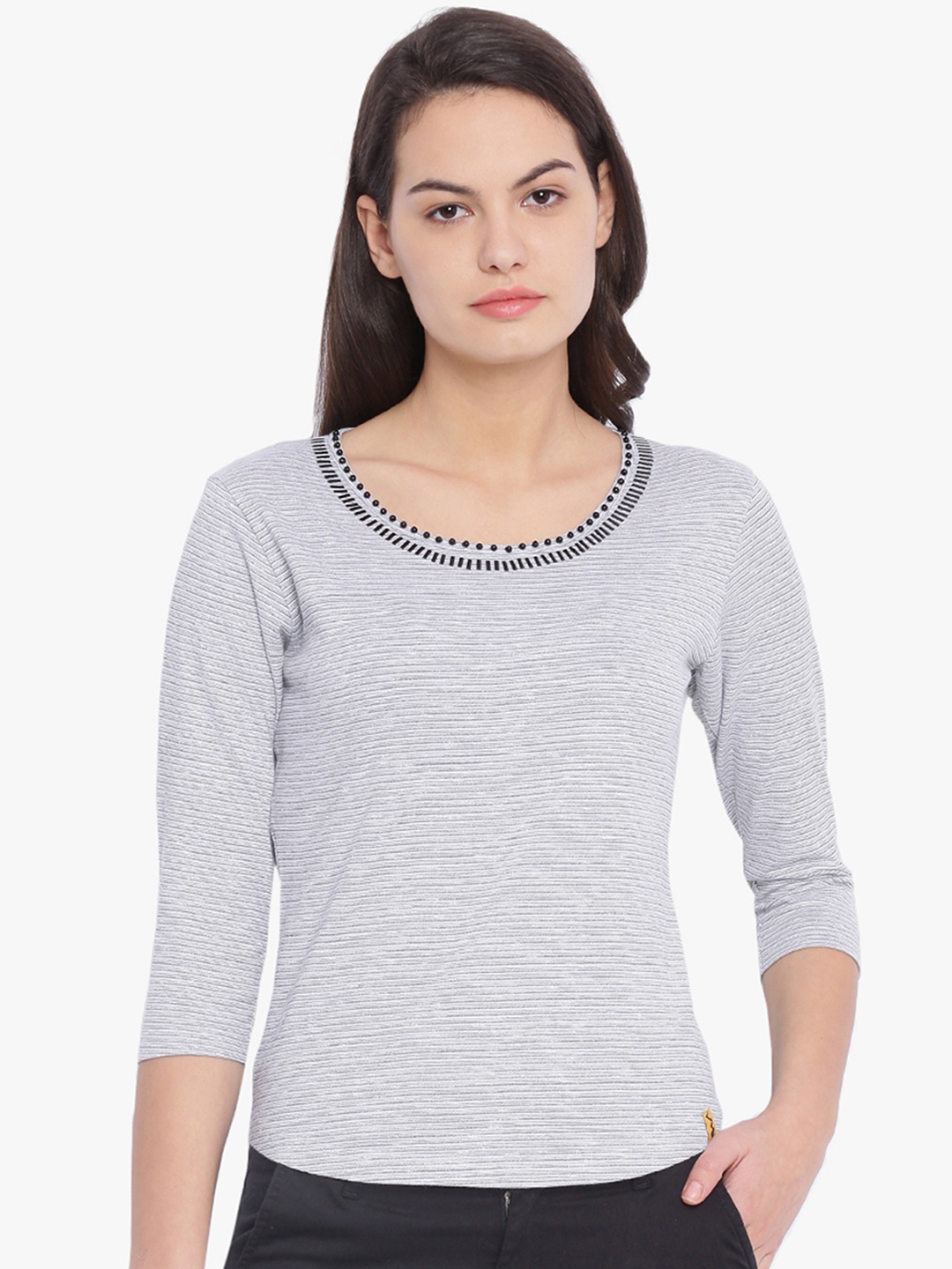 

Campus Sutra Women Grey Striped Top