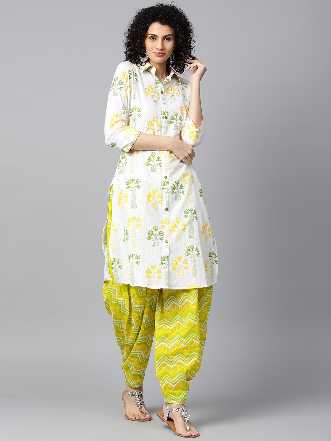 

Nayo Women White & Yellow Printed Kurta with Salwar