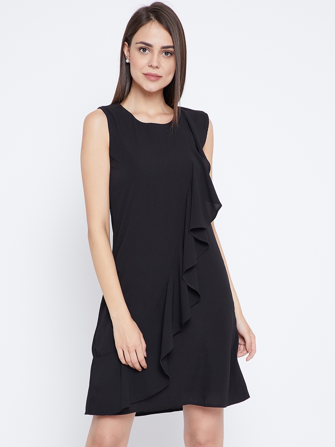 

Zastraa Women Black Solid Fit and Flare Dress