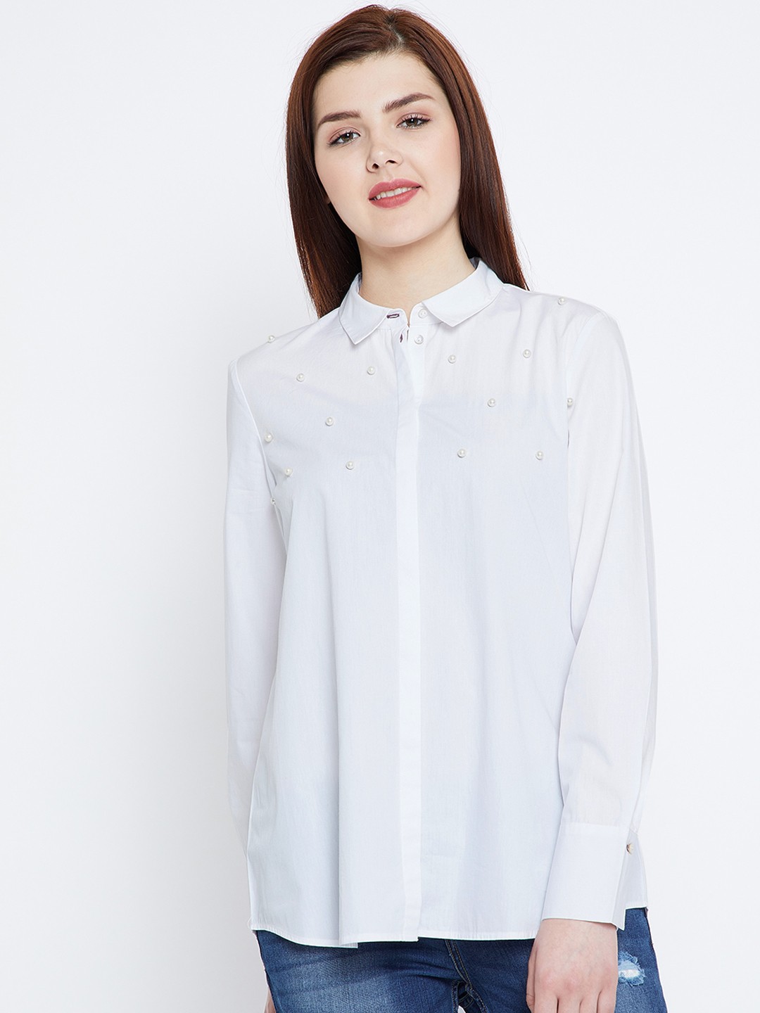 

Zastraa Women White Regular Fit Solid Casual Shirt