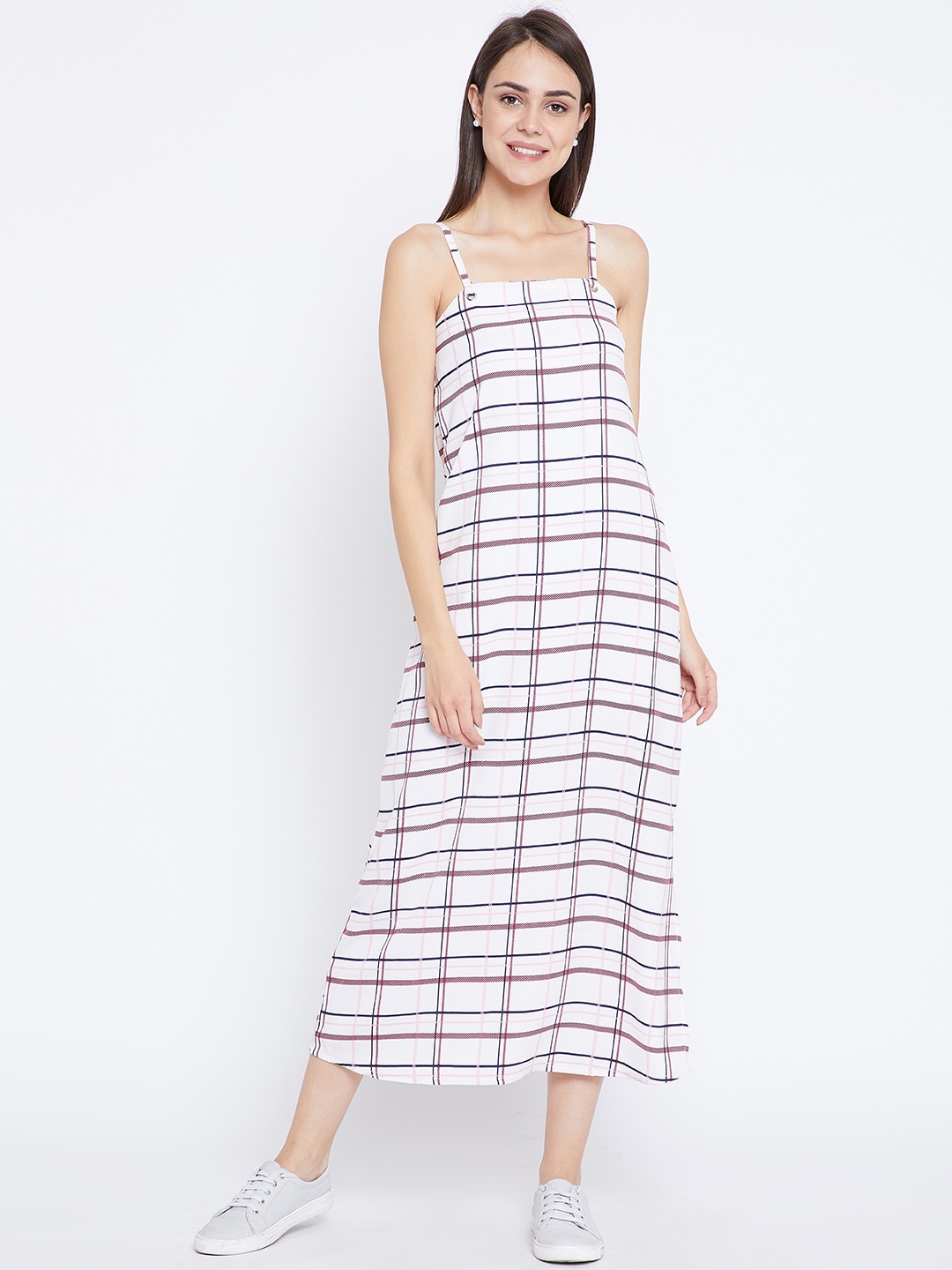 

Zastraa Women Off-White Checked Maxi Dress