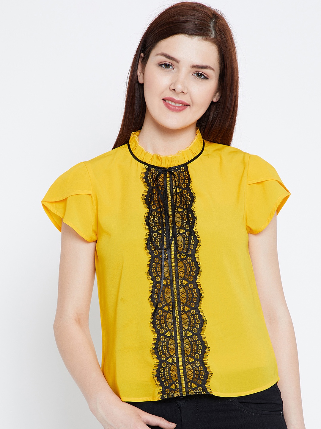 

Zastraa Women Yellow Self Design Top