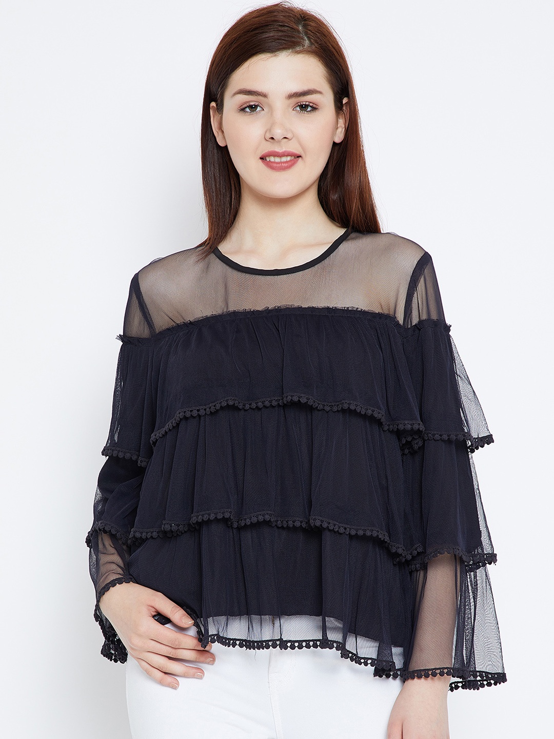 

Zastraa Women Black Solid Tiered Top