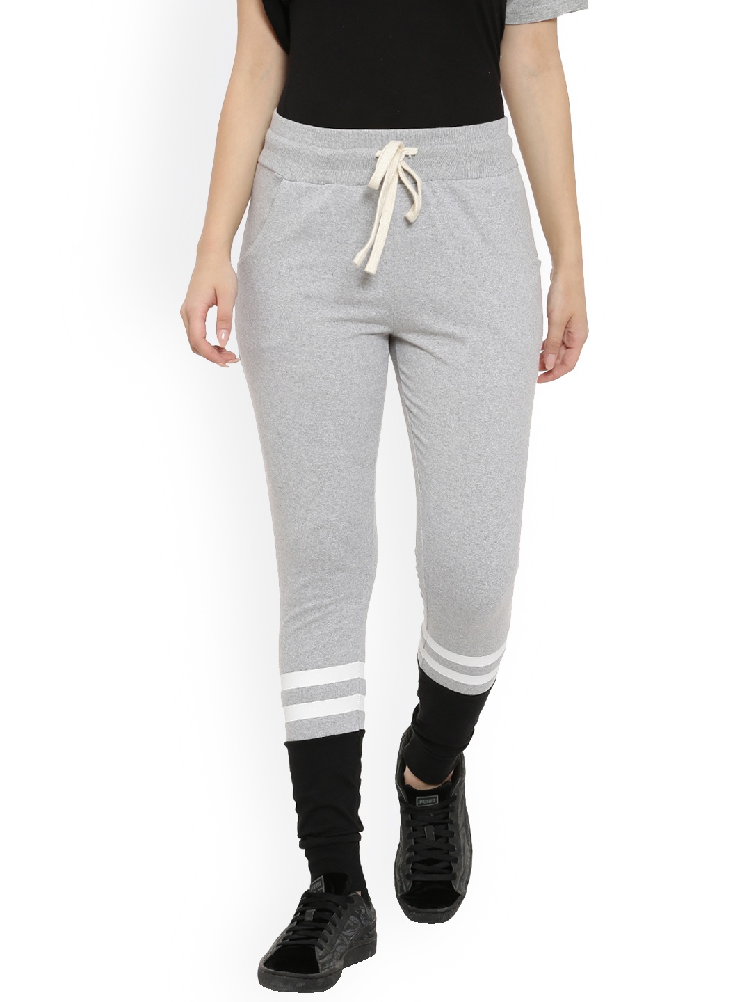 

Campus Sutra Women Grey & Black Solid Joggers