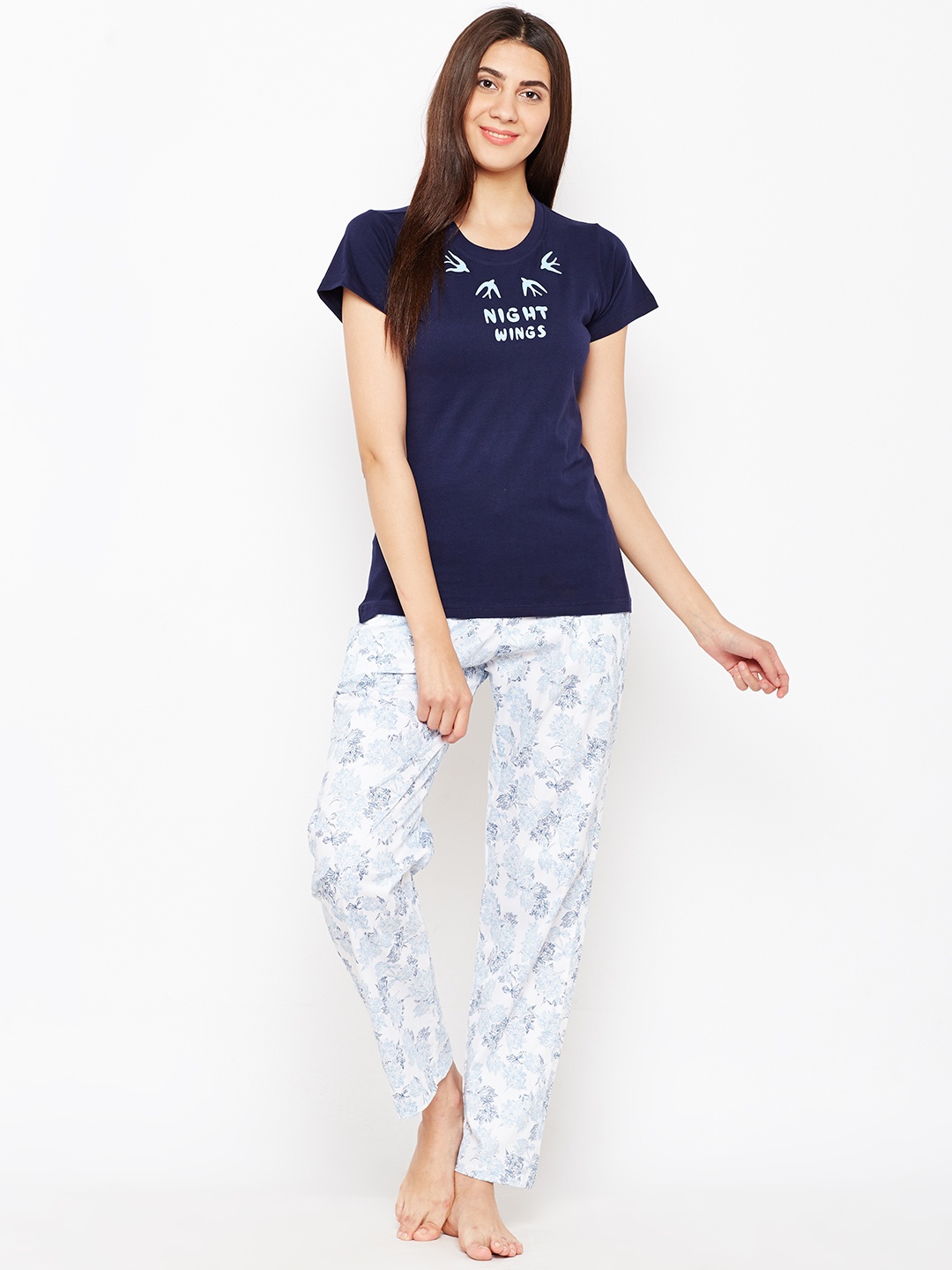 

Claura Navy Blue and White Nightsuit