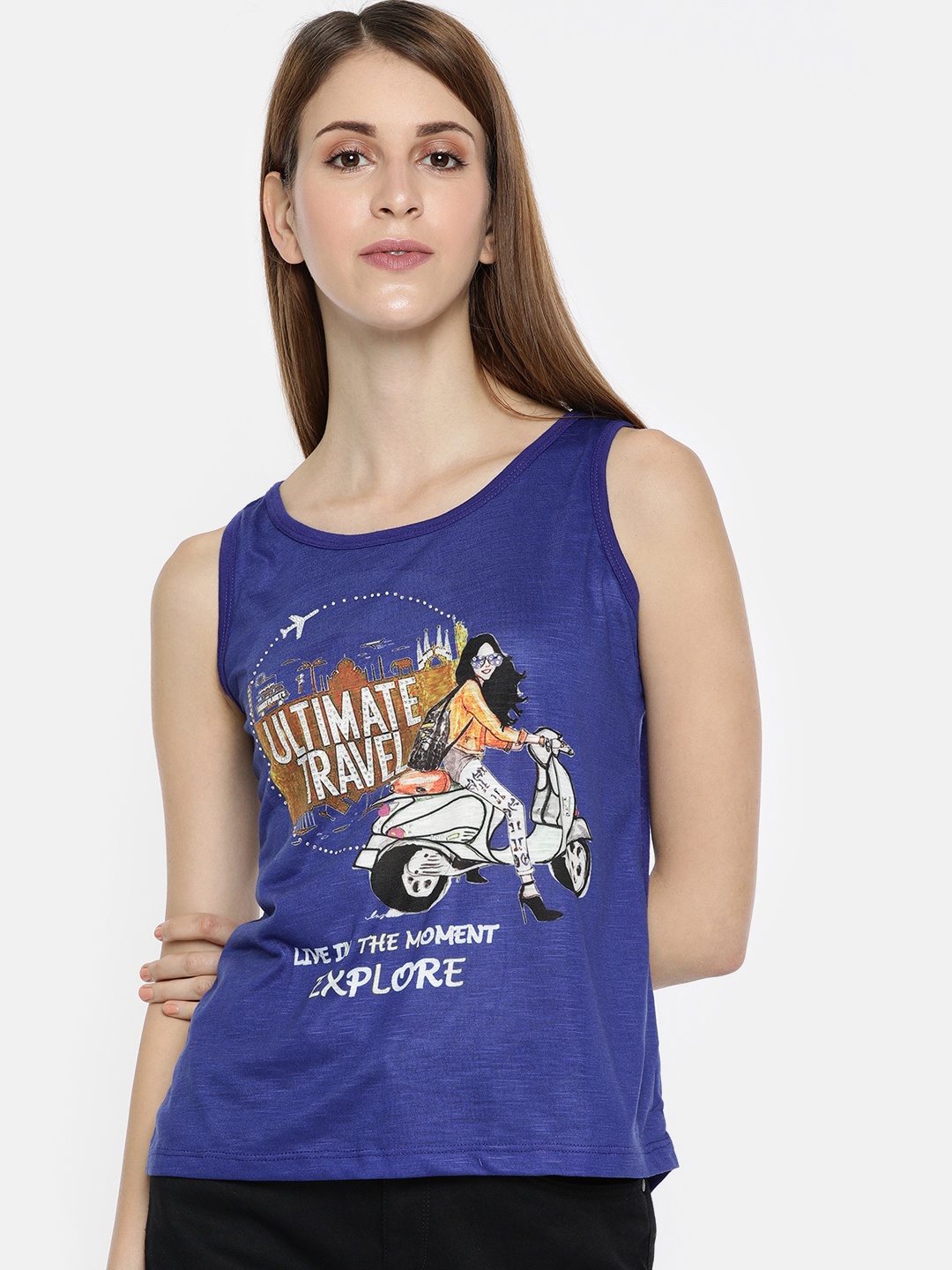 

Jealous 21 Women Blue Printed Tank Top