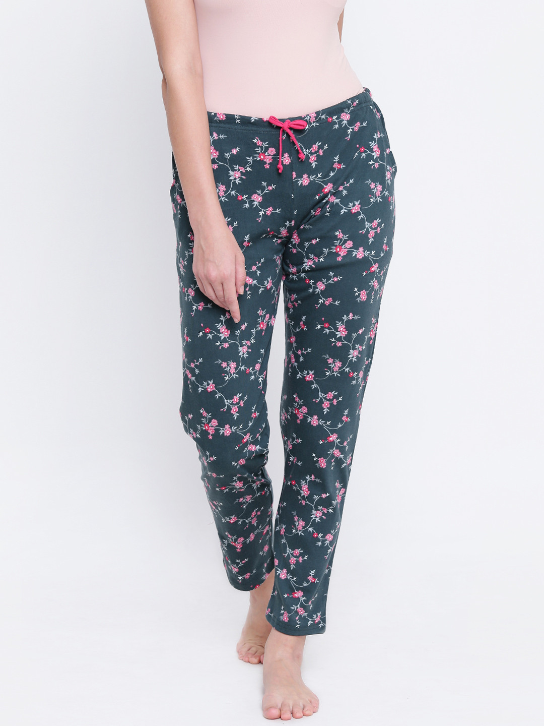 

Kanvin Women Olive Green & Pink Floral Print Pyjamas MJKSS160H