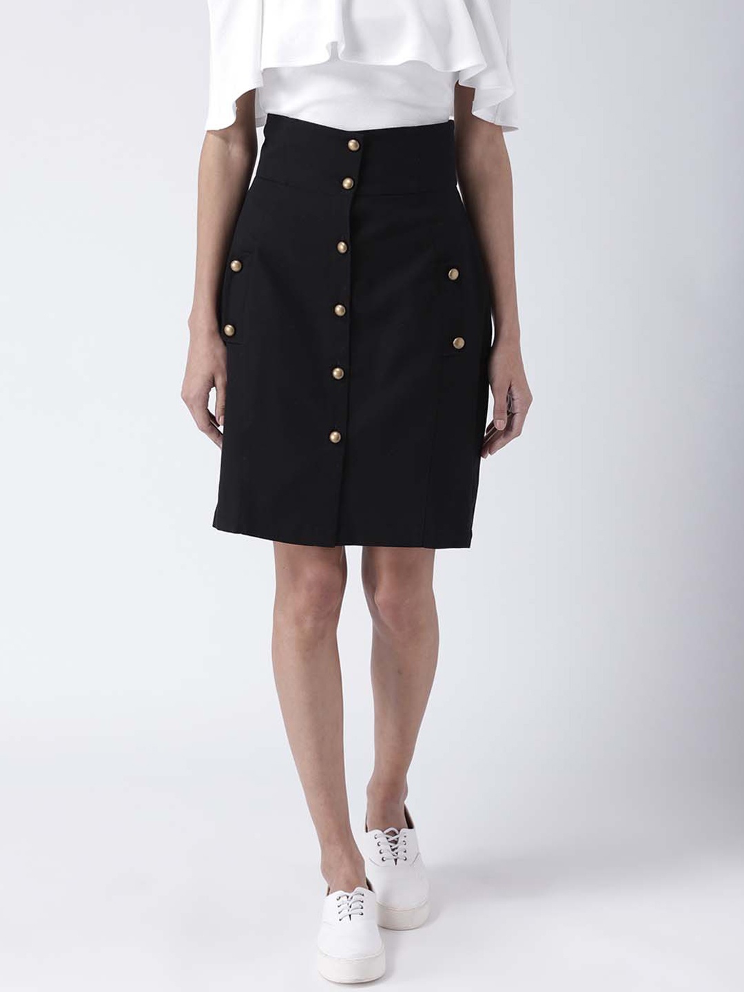 

STREET 9 Women Black Women Solid Pencil Pure Cotton Skirt
