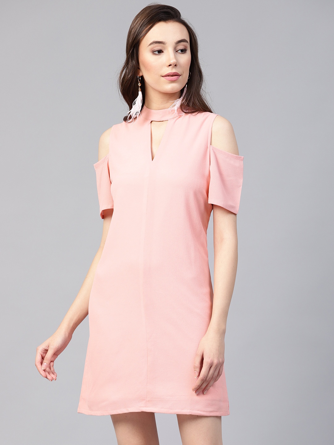 

Zima Leto Women Peach-Coloured Solid A-Line Dress