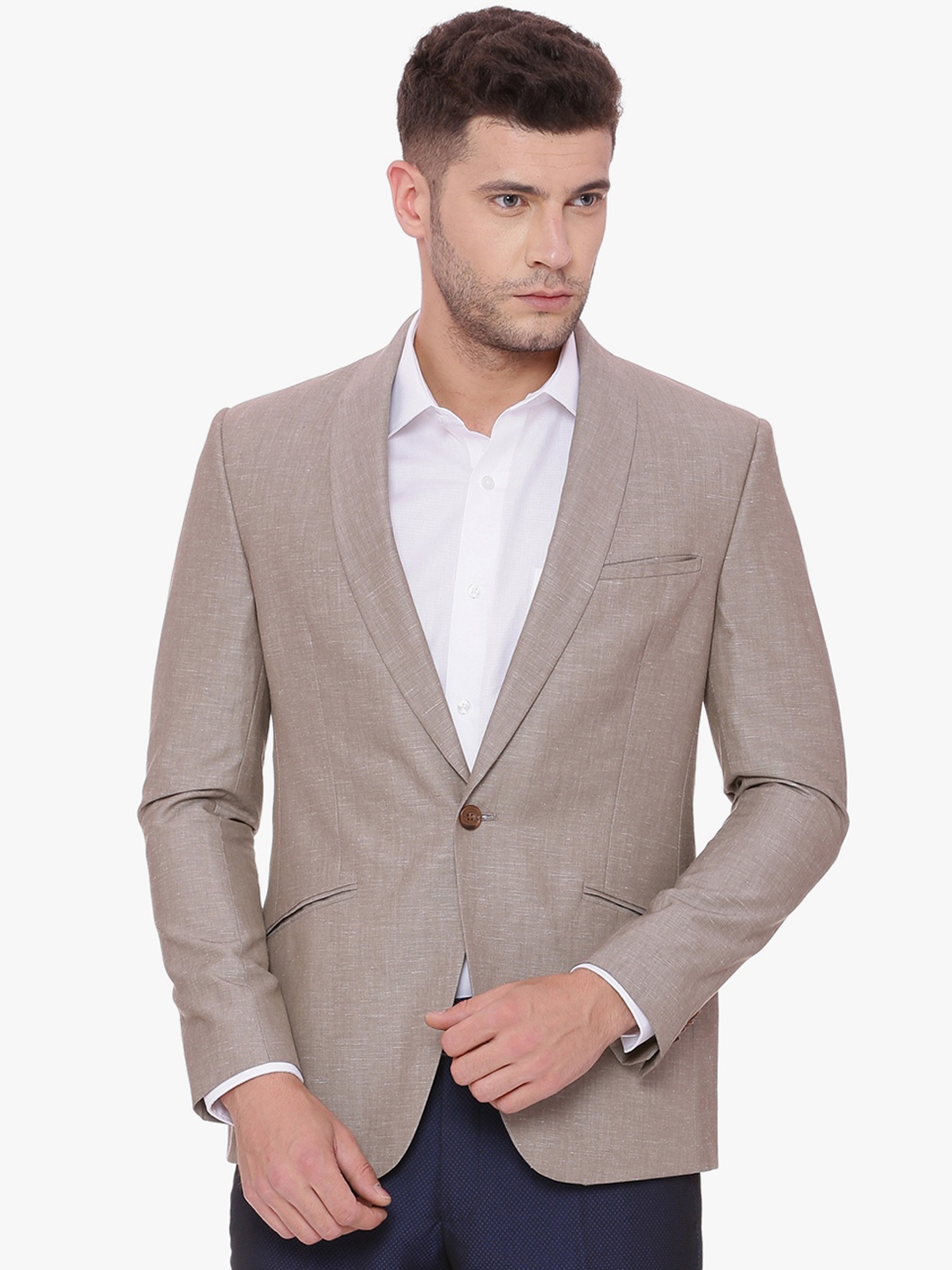 

SUITLTD Men Beige Solid Slim Fit Single-Breasted Blazer