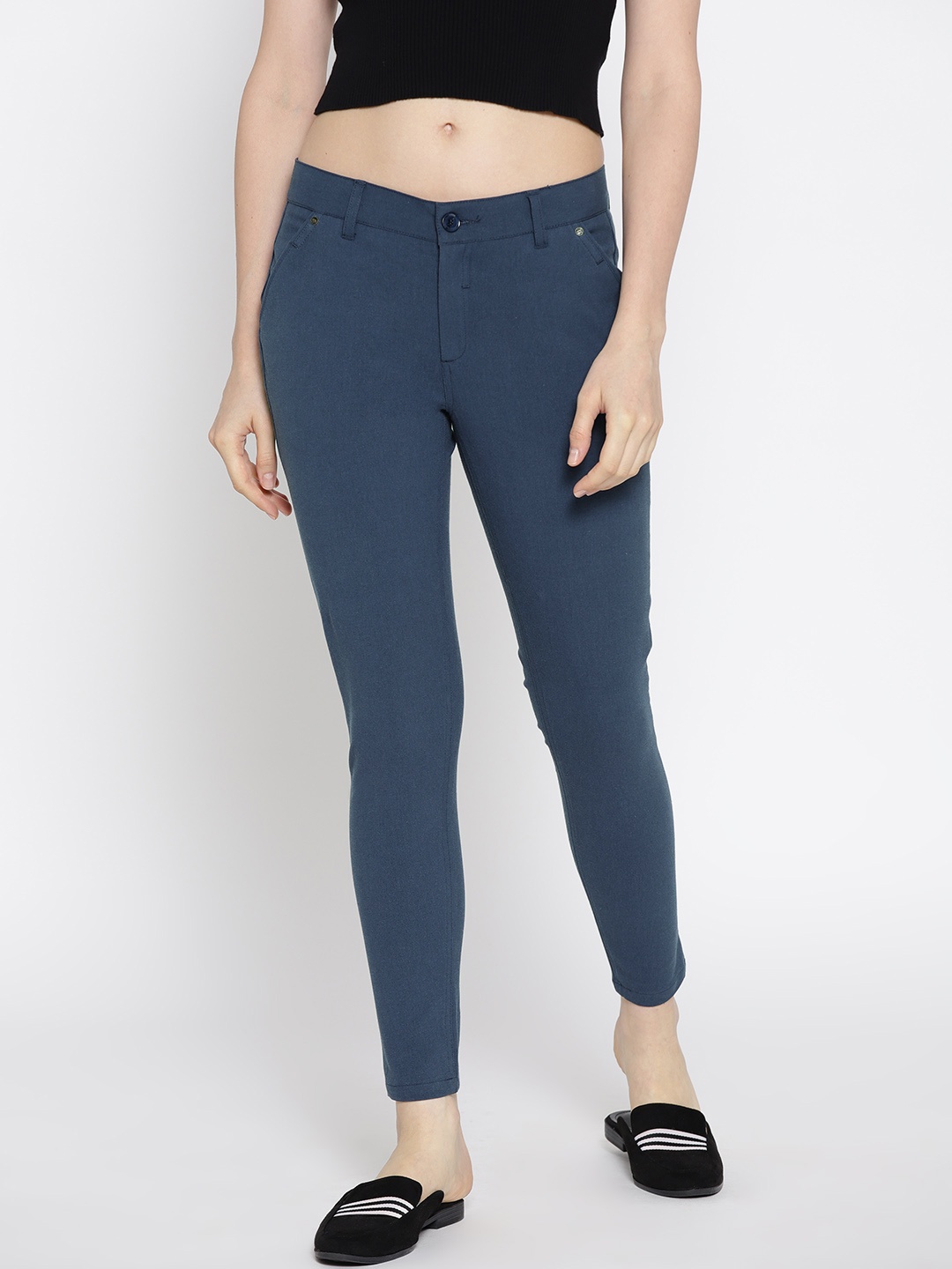 

JUMP USA Women Navy Blue Slim Fit Solid Regular Trousers