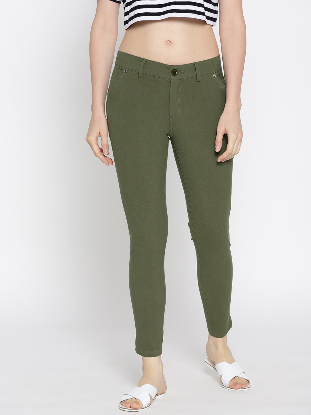 

JUMP USA Women Olive Green Regular Fit Solid Regular Trousers