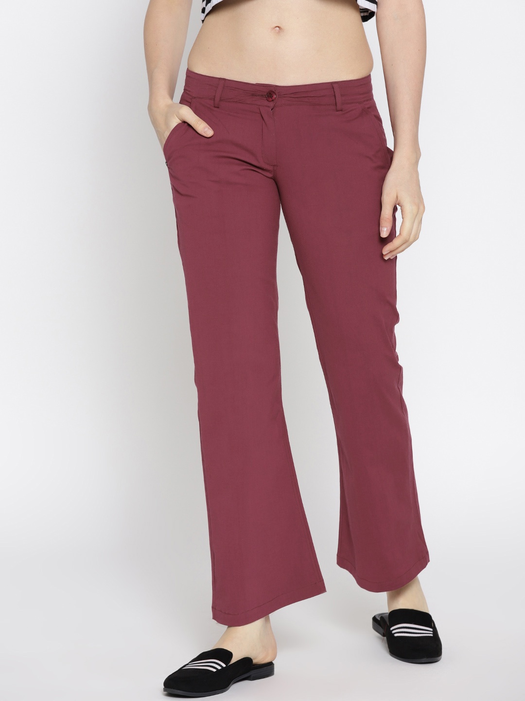 

JUMP USA Women Burgundy Solid Bootcut Trousers