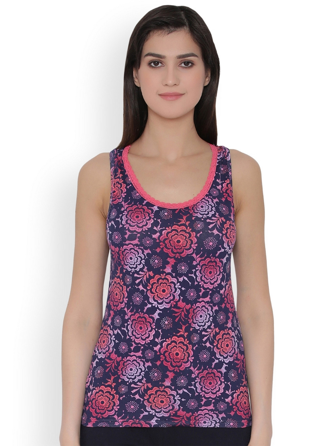 

Clovia Women Navy Blue & Pink Camisole CM0014P08S