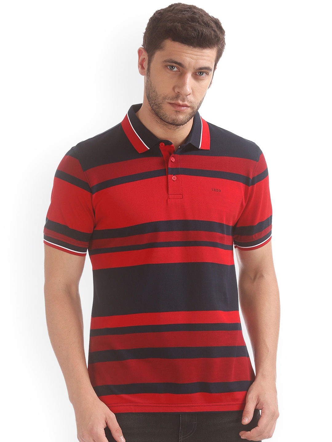 

IZOD Men Red Striped Polo Collar T-shirt