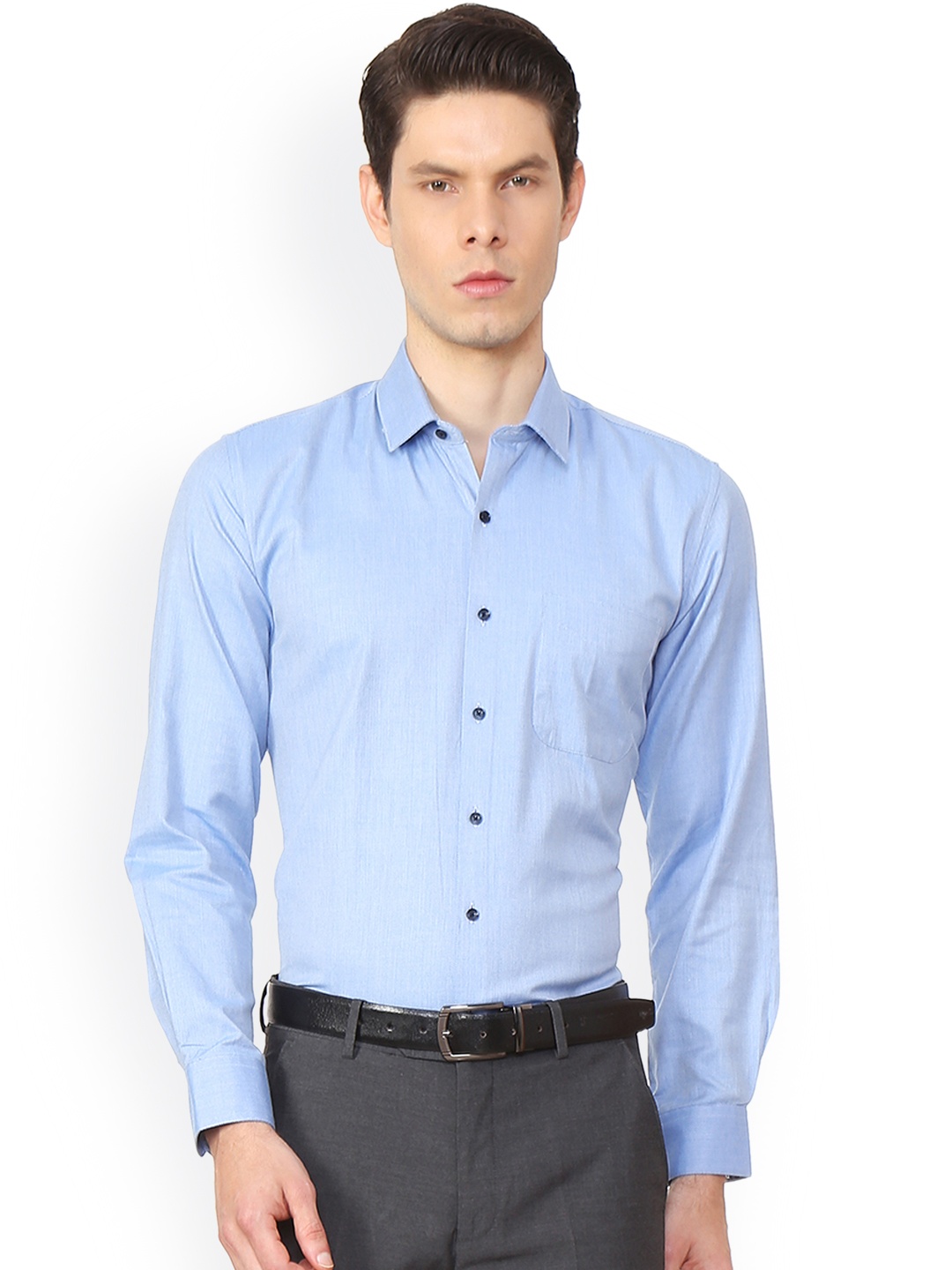 

Peter England Men Blue Regular Fit Self Design Formal Shirt