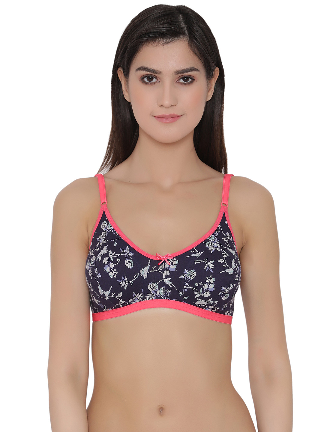 

Clovia Cotton Non-Padded Non-Wired Printed Full Cup Bra, Navy blue