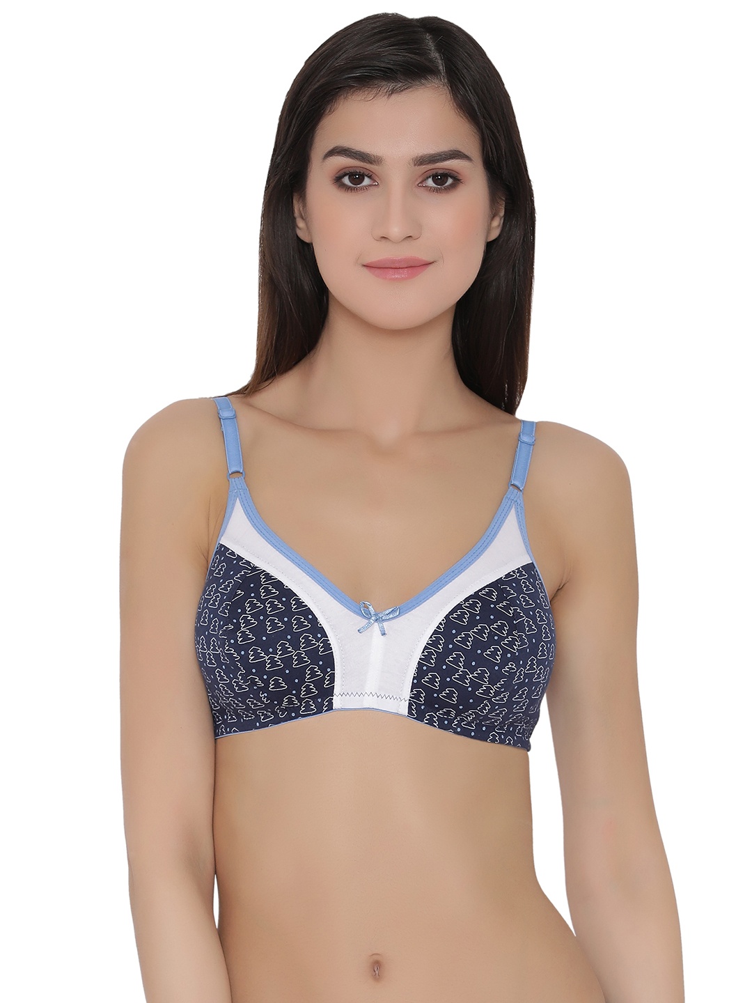 

Clovia Cotton Non-Padded Non-Wired Printed Full Cup Bra, Blue