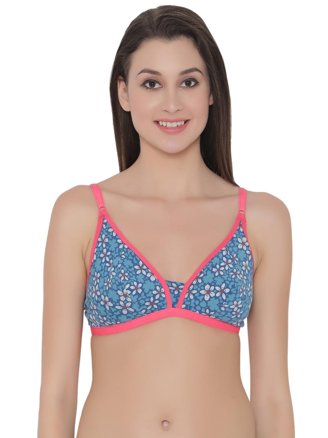 

Clovia Cotton Non-Padded Non-Wired Floral Print Bra, Blue