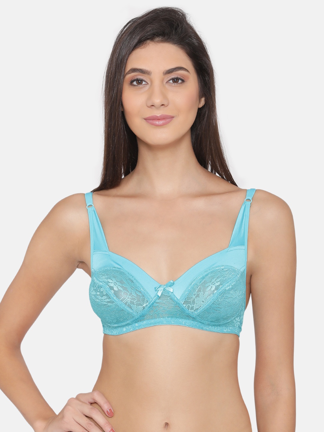 

Clovia Lace Non-Padded Non-Wired Balconette Bra, Turquoise blue