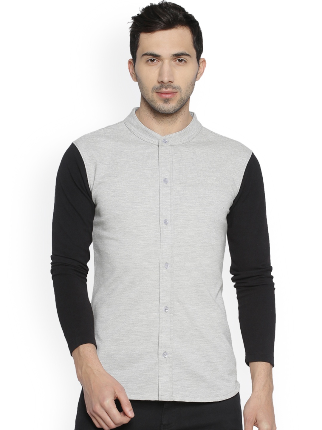 

Campus Sutra Men Grey & Black Regular Fit Colourblocked Casual Shirt