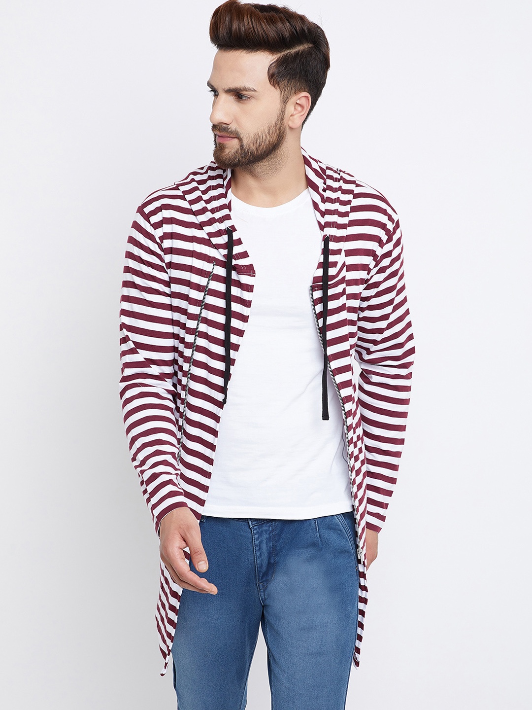 

CHILL WINSTON Men Maroon & White Striped Tailored Jacket