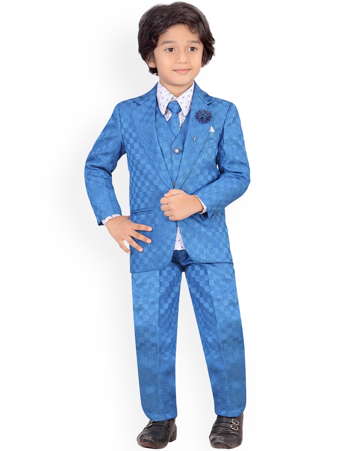 

Jeetethnics Boys Blue Checked Coat with Trousers