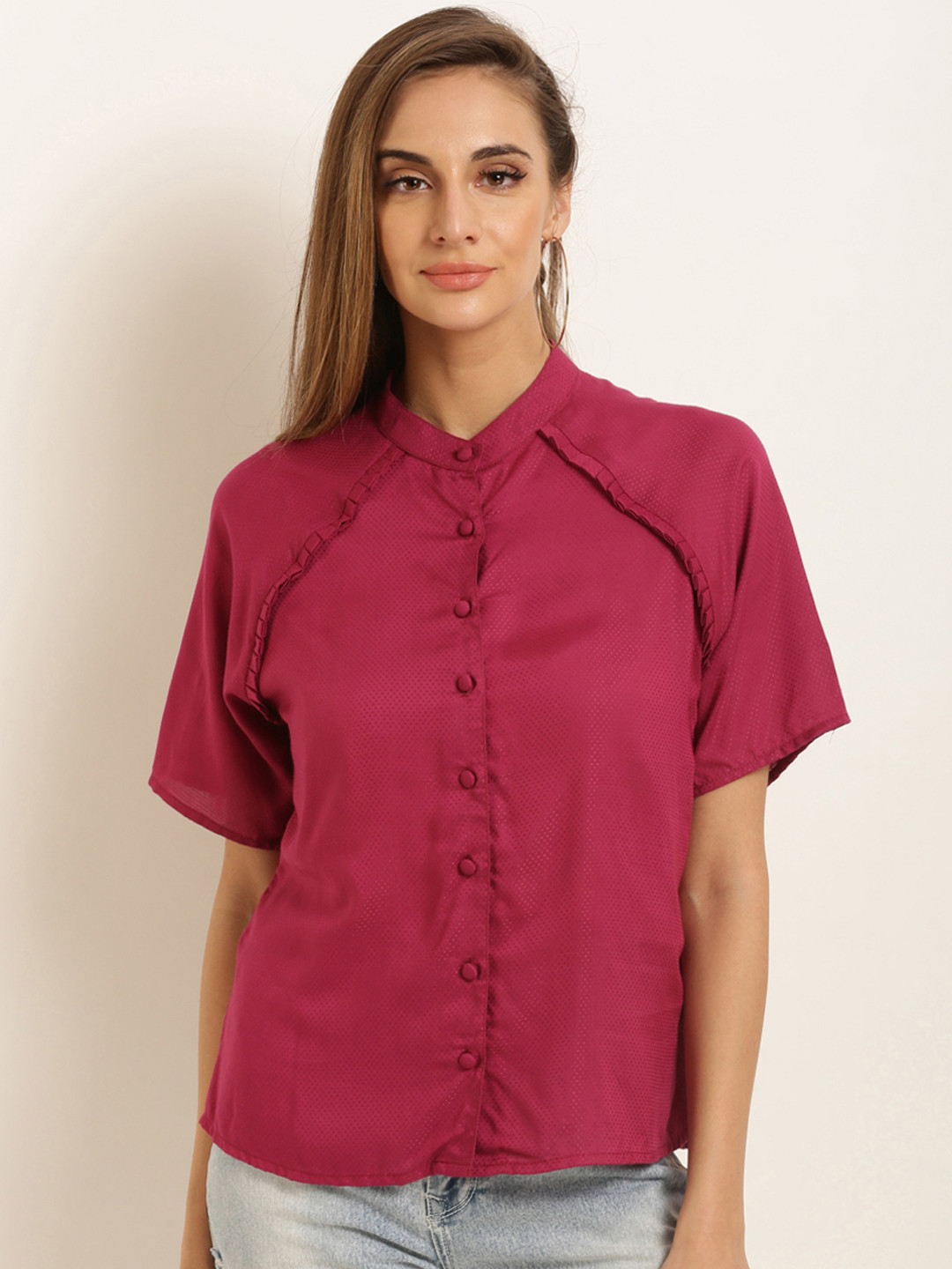 

Marie Claire Women Magenta Regular Fit Solid Casual Shirt