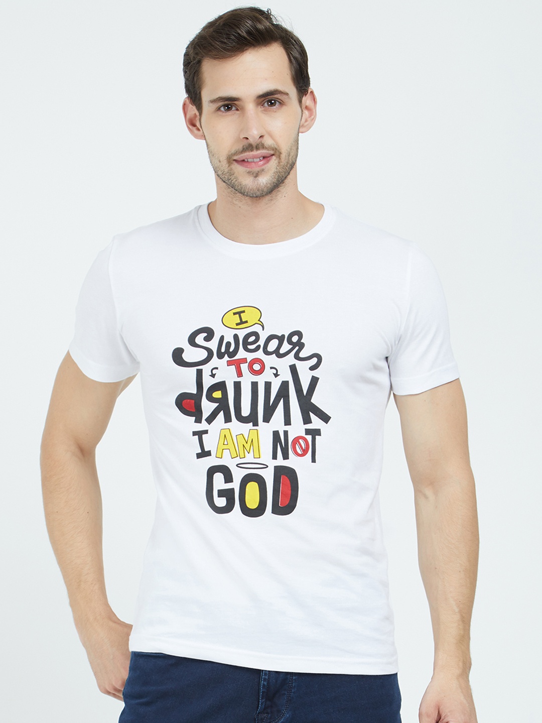 

Beer Studio Men White Printed Round Neck T-shirt