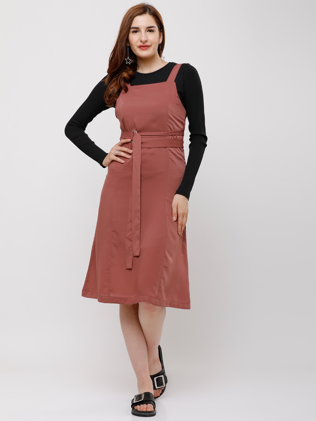 

Tokyo Talkies Women Pink Solid Pinafore Dress
