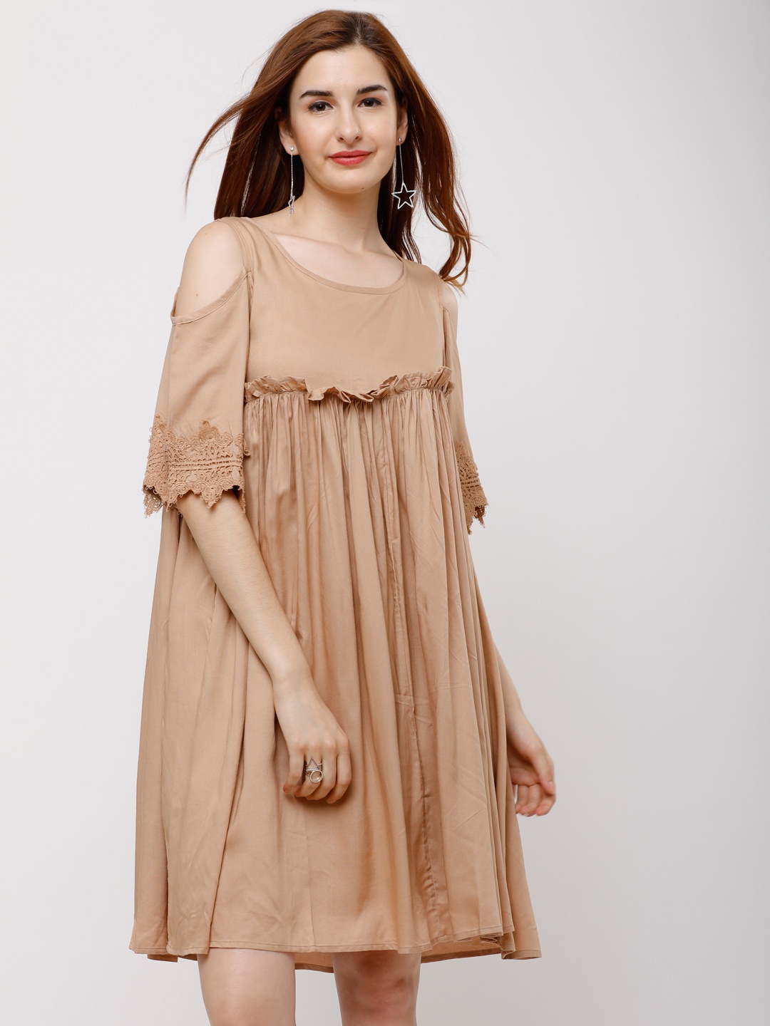 

Tokyo Talkies Women Beige Self Design A-Line Dress