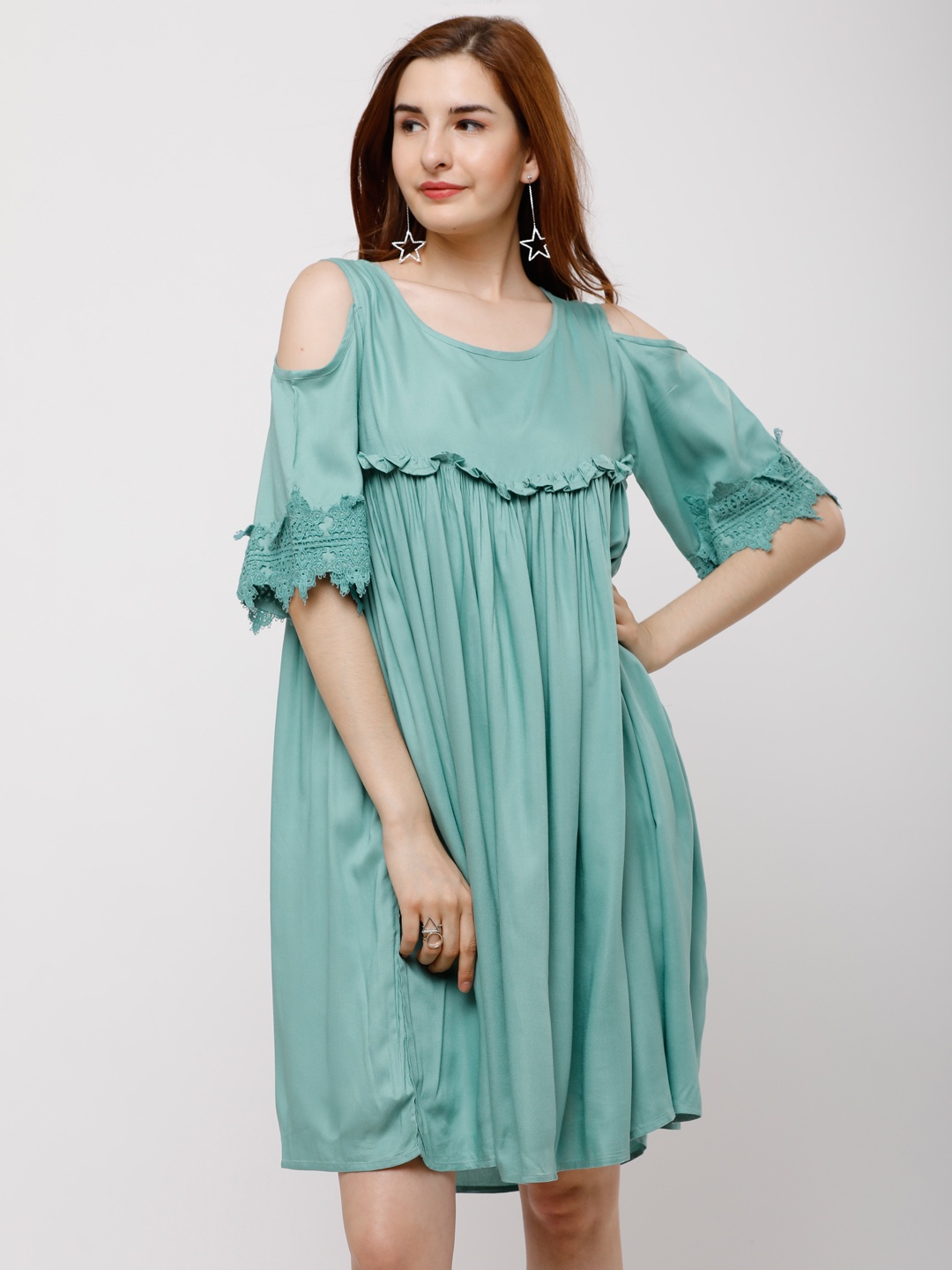 

Tokyo Talkies Women Sea Green Solid A-Line Dress