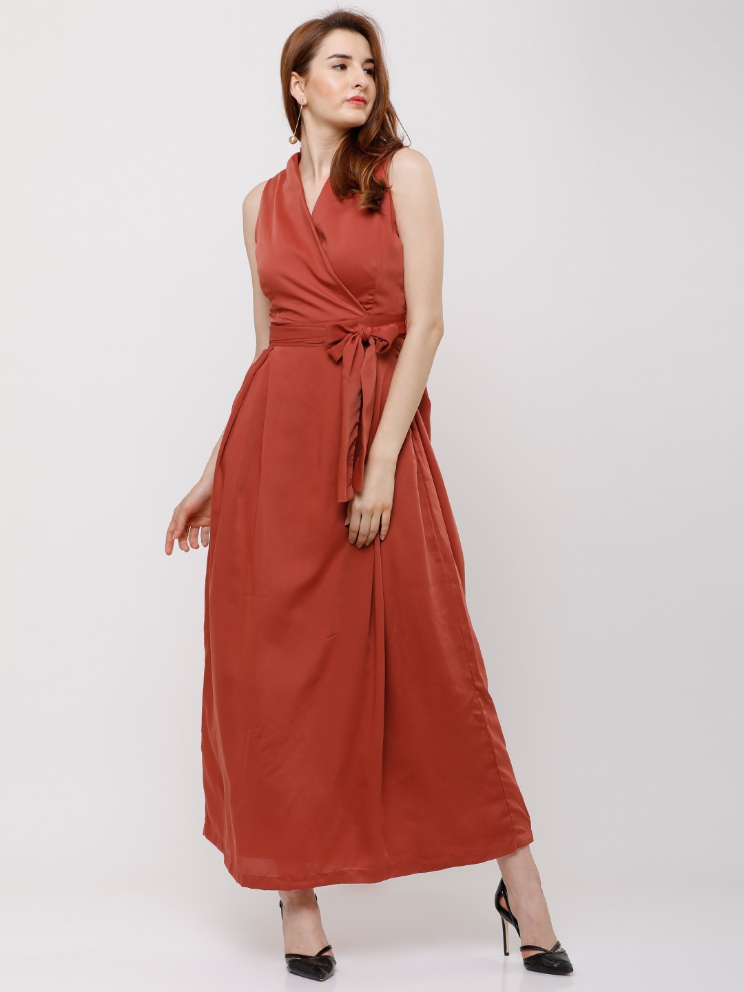 

Tokyo Talkies Women Rust Solid Maxi Dress