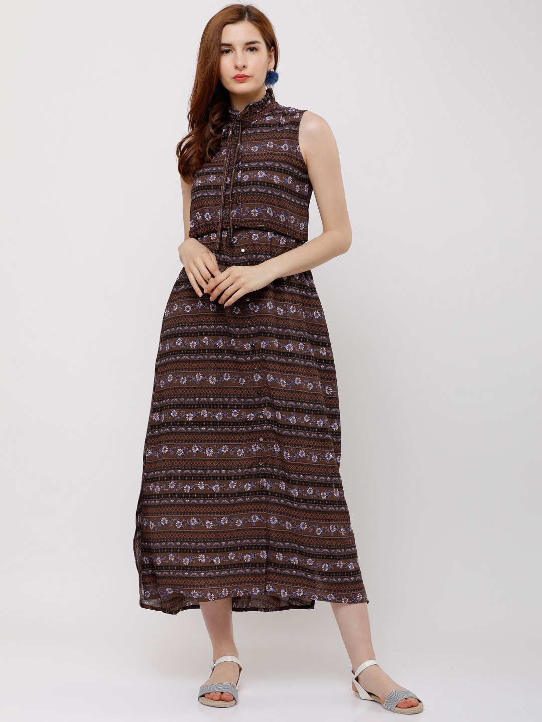 

Tokyo Talkies Women Brown Printed Maxi Dress