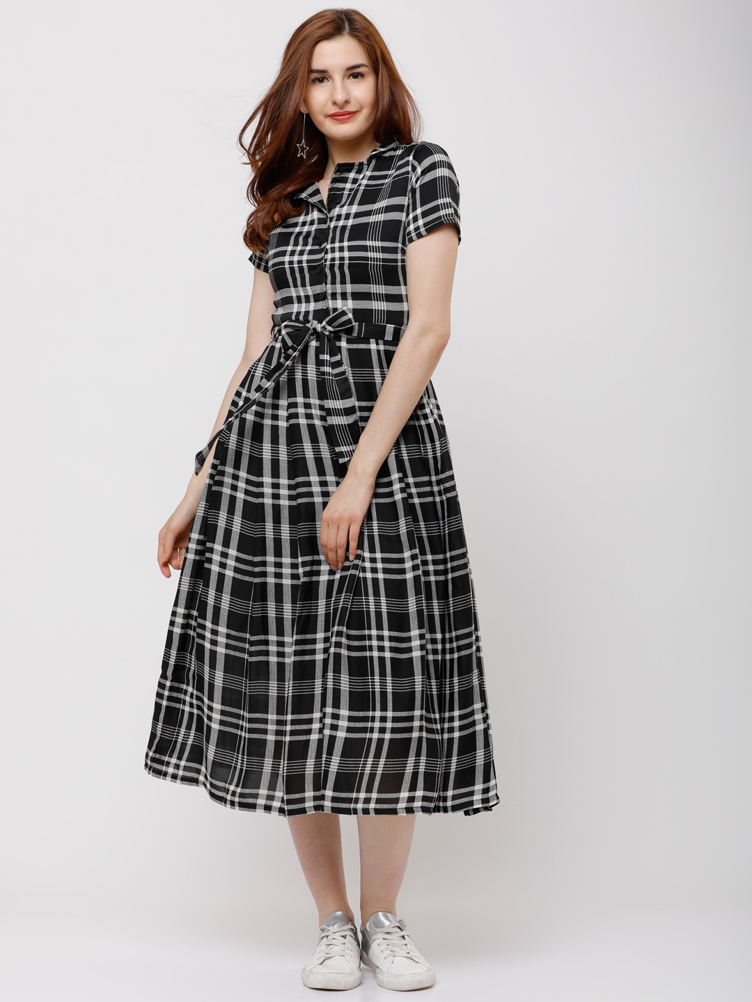 

Tokyo Talkies Women Black & White Checked Shirt Dress