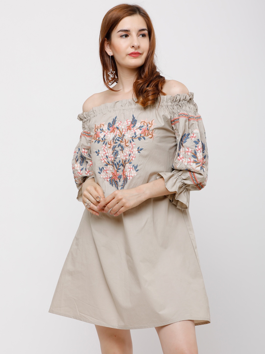 

Tokyo Talkies Women Beige Printed A-Line Dress